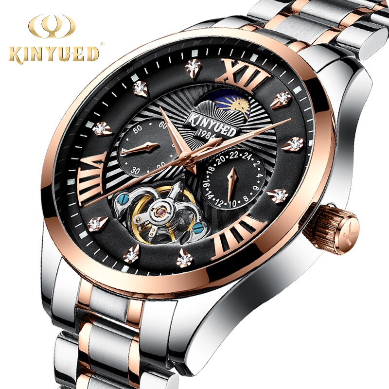 Chic Mechanical Automatic Men Wrist Watch Kinyued Skeleton Classic Leather  Steel | Shopee Singapore